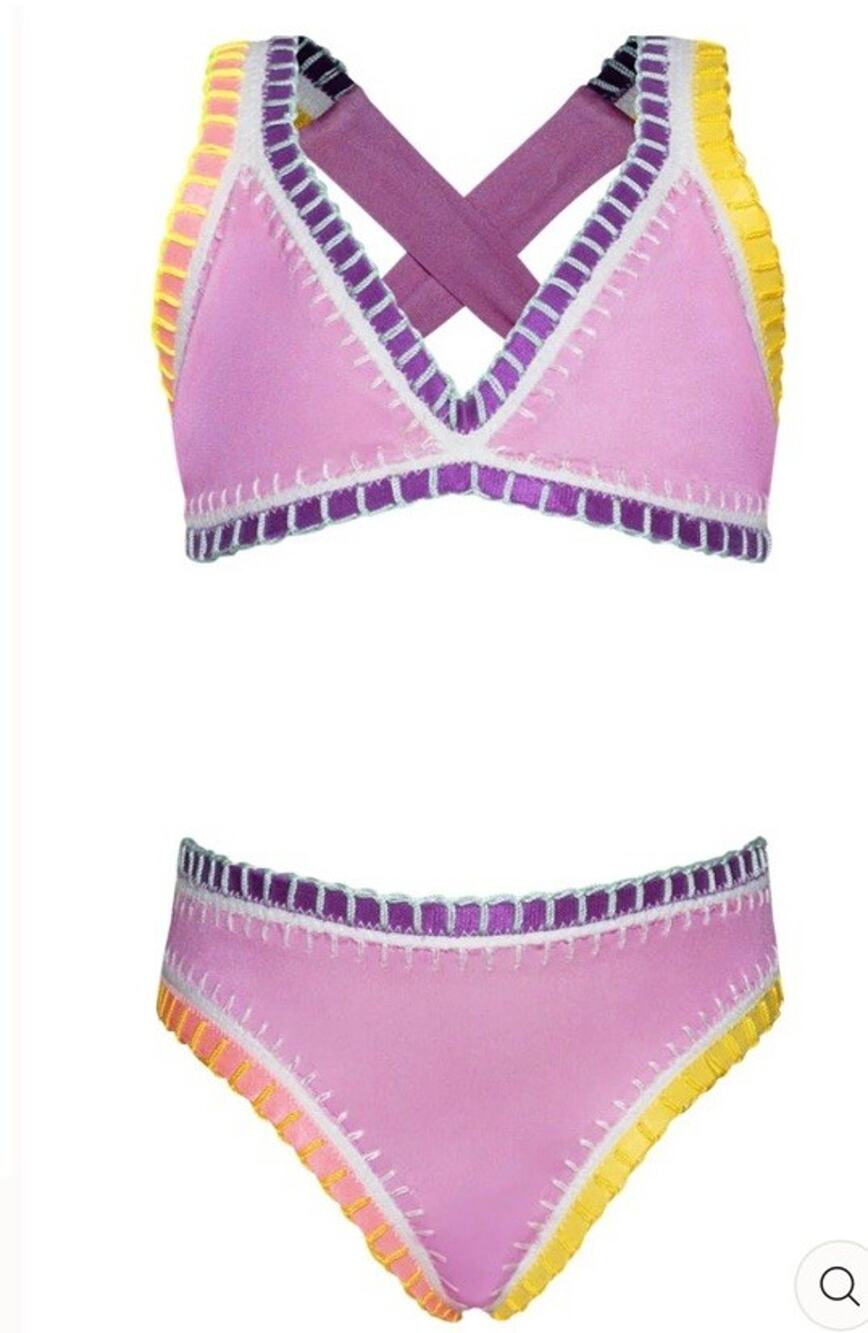 PQ SWIM Girls Rainbow Embroidered Two-Piece Swimsuit Sz 8 NWT $85